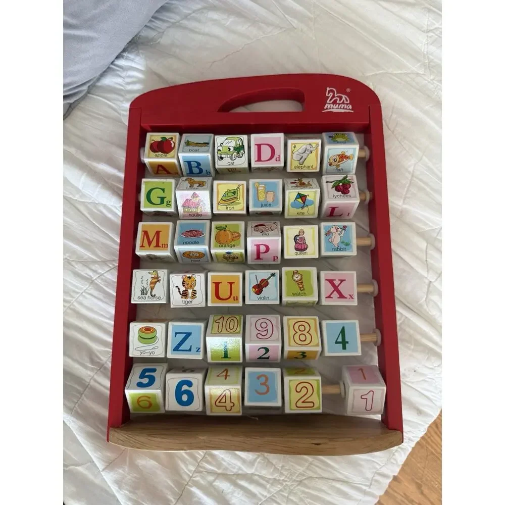 ABC 123 Spinning ABACUS Blocks Stand Beads Preschool Educational